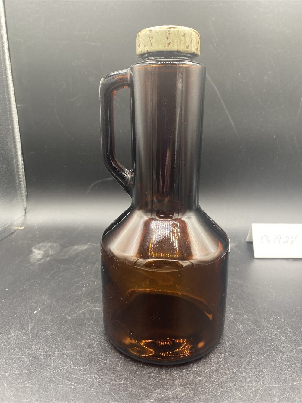 Vintage Amber Brown Jug/bottle With Cap 4 1/2”X 9” Tall